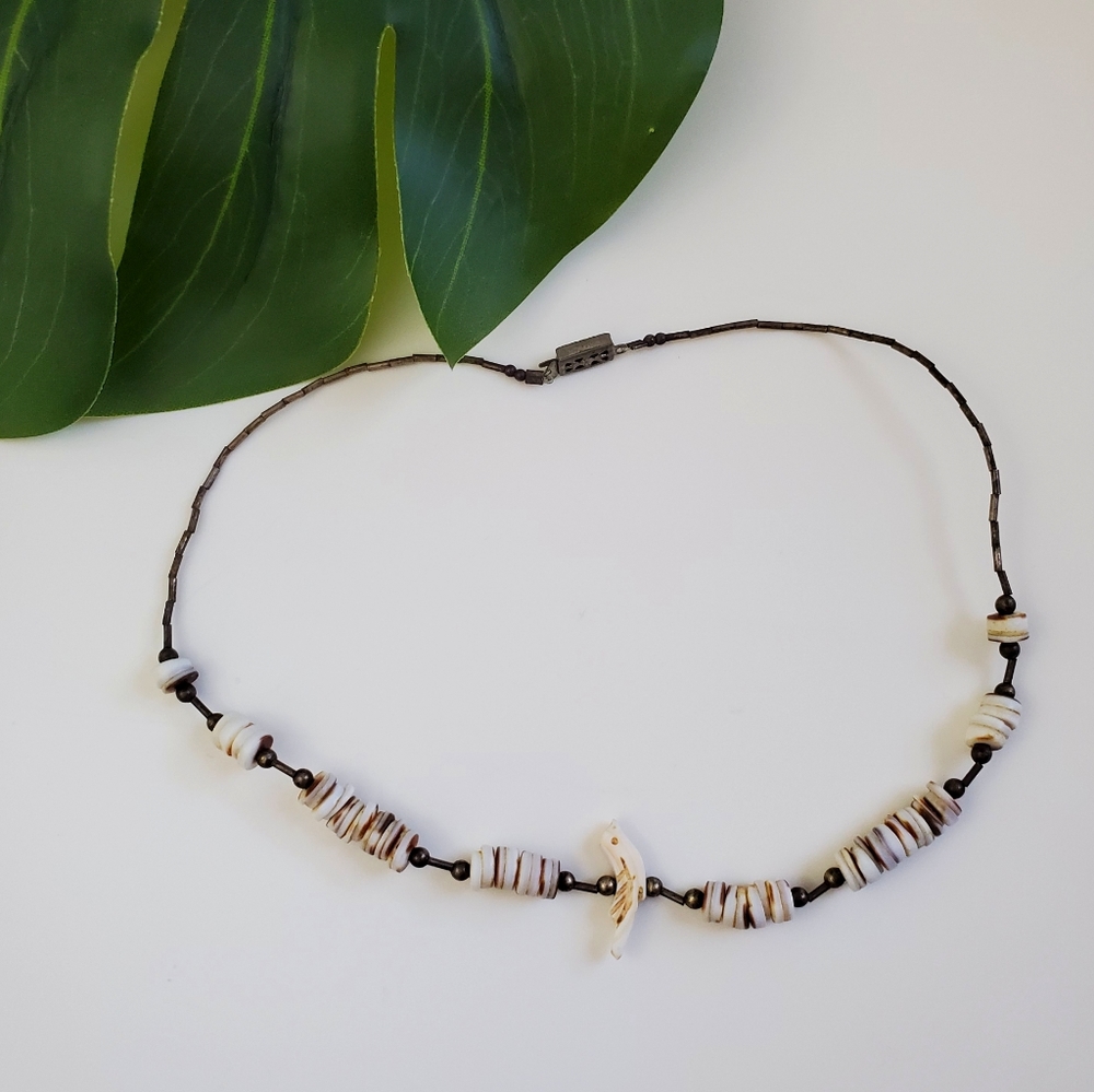 Delicate Vintage Bird Choker Shell Bone